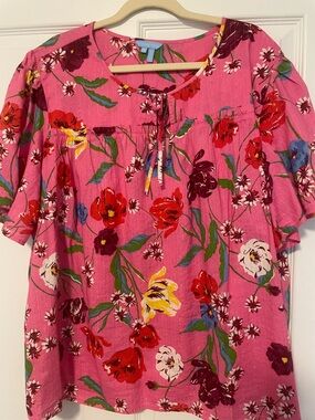 Draper James Bright Pink Floral Tie-Neck Women’s Top Size 3X Like New!